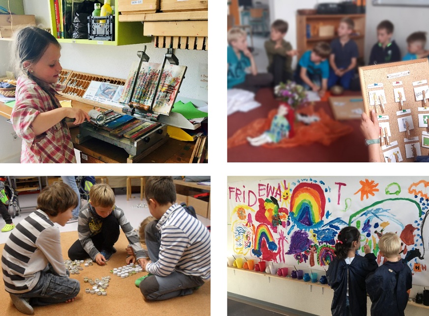 Kinder spielen und sind kreativ in der freien Celestin Freinet Schule
