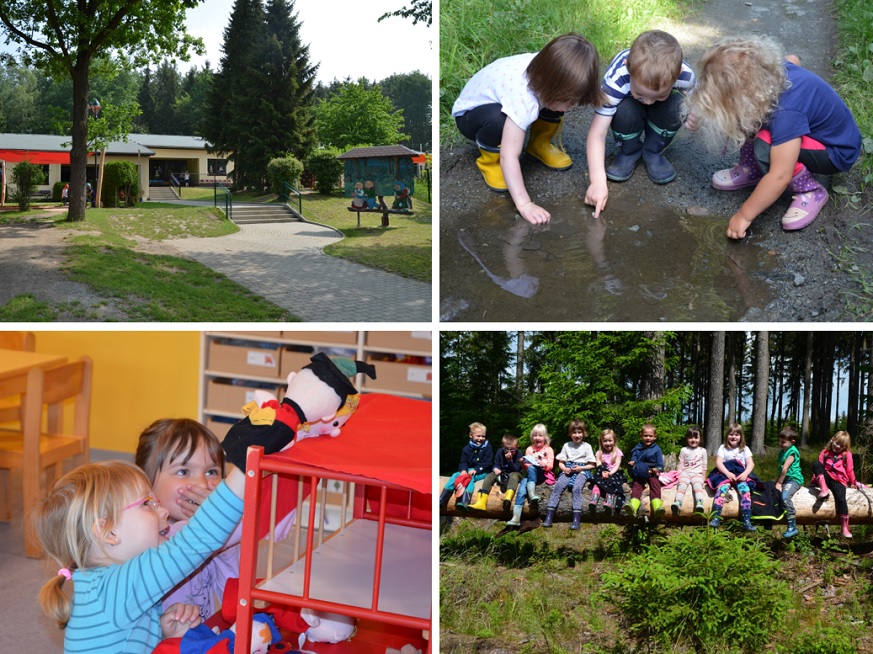 Spielende Kinder und Außenbereich Kita Märchenwald Görlitz