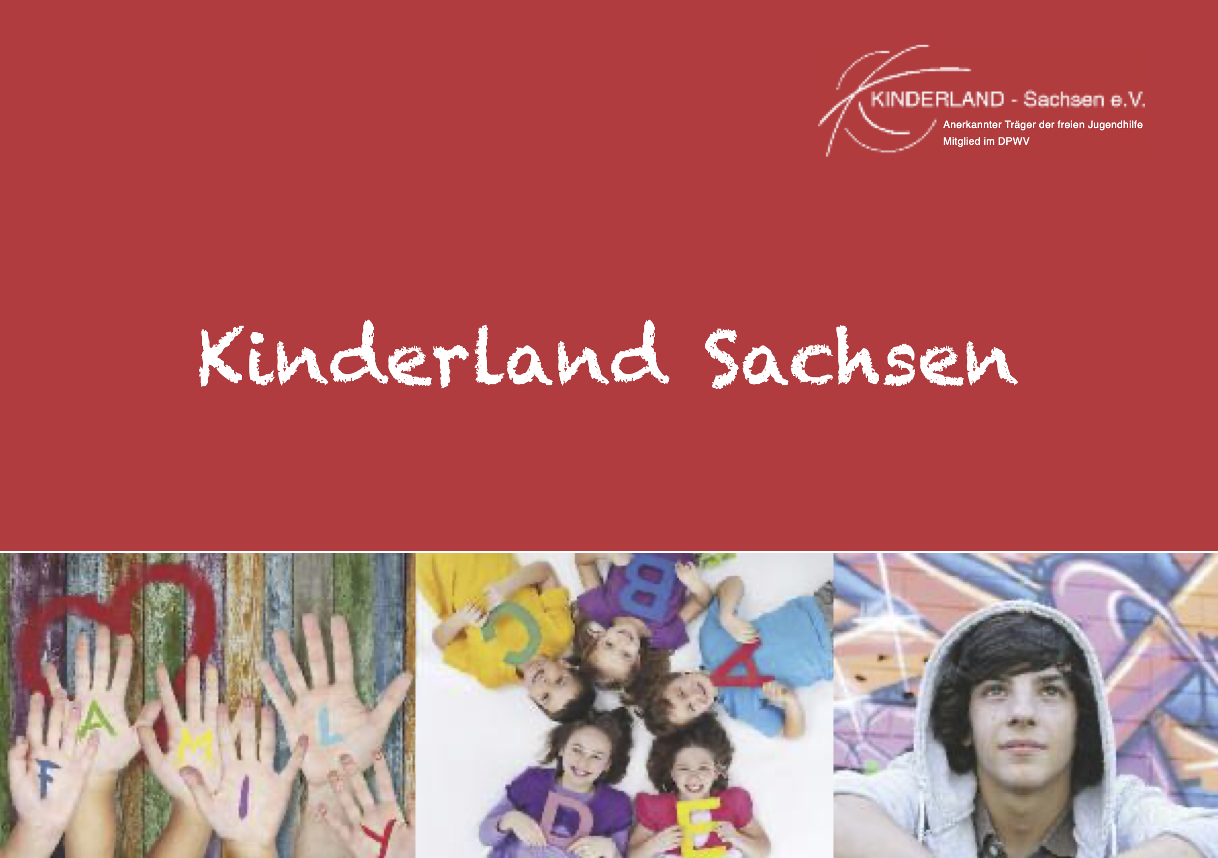 Kinderland Sachsen als Schrift mit 3 Fotos von Kindern darunter